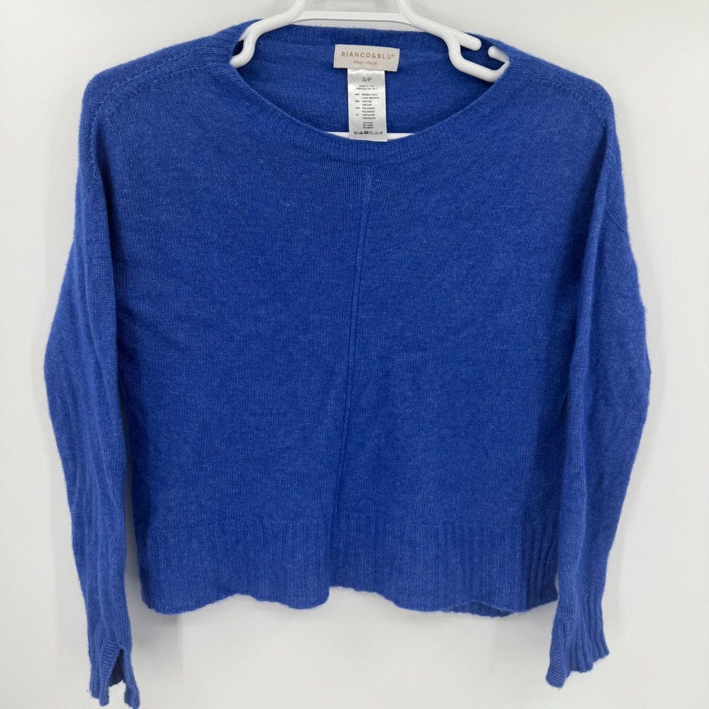 Bianco & Blu Italy Royal Blue Merino Wool Cashmere Blend Crewneck Sweater Small